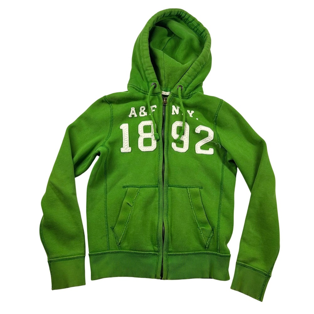 Abercrombie Fitch Muscle Hoodie Womens S Green Full Zip 1892 Applique Y2K Preppy